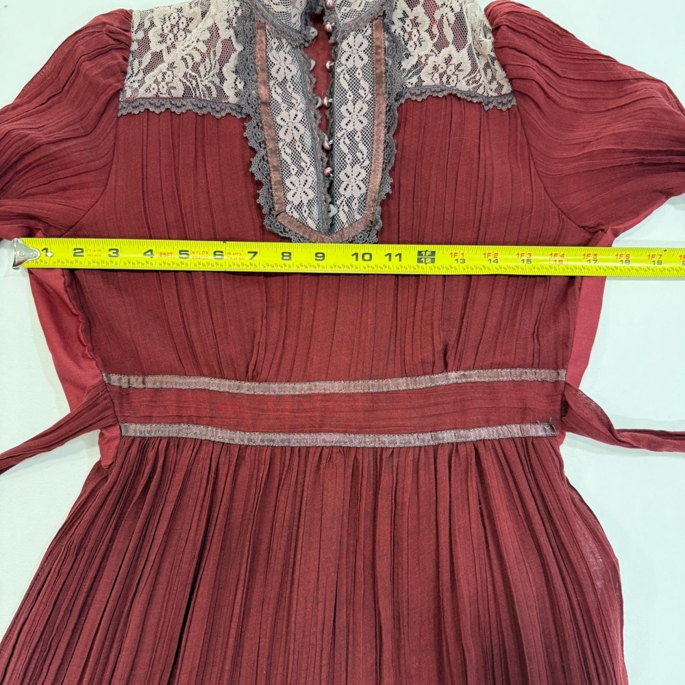 Gunne Sax 70s Vintage Lace Maxi Dress Womens S Burgundy Victorian Prairie - Picture 13 of 15